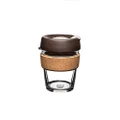KeepCup Reusable Tempered Glass Coffee Cup | Travel Mug with Splash Proof Lid, Brew Cork Band, Lightweight, BPA Free | Medium | 12oz / 340ml | Almond