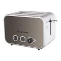 Russell Hobbs Distinctions 2 Slice Toaster, RHT262TNM, Polished Stainless Steel Design, Illuminated Countdown, Variable Browning Control, Longer Slots, Titanium
