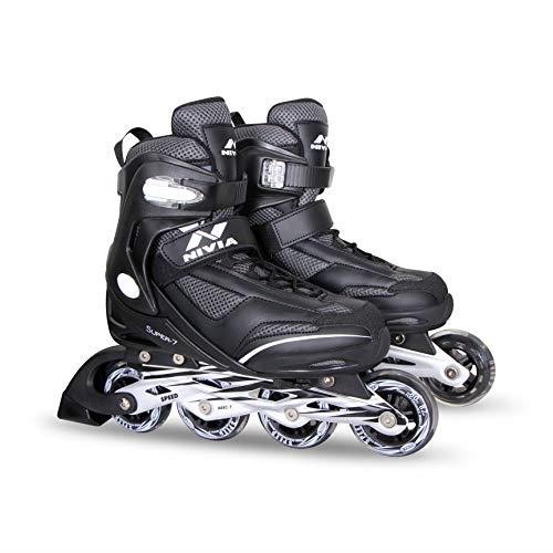 Nivia Super Inline Adjustable Skating Shoes from 32 EUR (UK 1) to 35 EUR (UK 2.5) for Kids 4-7 Years | Black | Material : PU (Polyurethane) | Unisex Outdoor/Indoor Skates Shoes with ABEC 7 Bearing