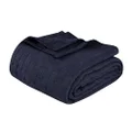Superior 100% Cotton Thermal Blanket, Soft and Breathable Cotton for All Seasons, Bed Blanket and Oversized Throw Blanket with Luxurious Basket Weave Pattern - King Size, Navy Blue