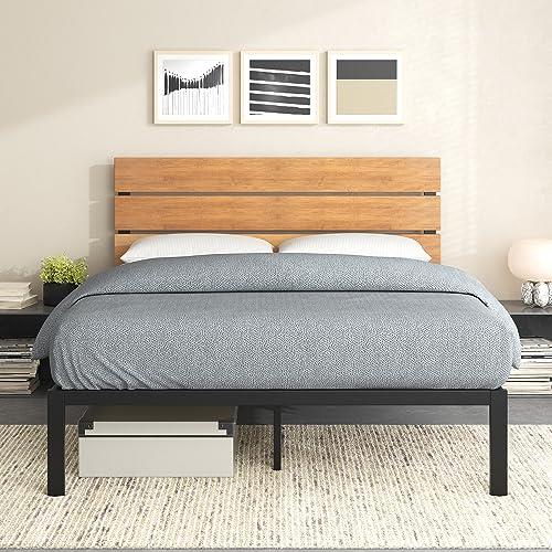Zinus Paul Queen Bed Frame - Industrial Wood Headboard & Metal Platform Bed Furniture, Brown