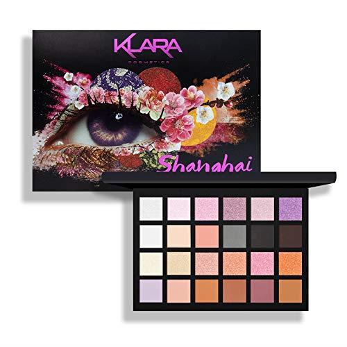 Klara Cosmetics 24 Eyeshadow Palette Shanghai festive vibrant shimmer matte warm neutral sparkling Long Lasting Full 100% Colour Pigment, 1 count