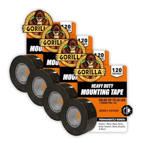 Gorilla Heavy Duty, Extra Long Double Sided Mounting Tape, 1" x 120", Black, (Pack of 4)