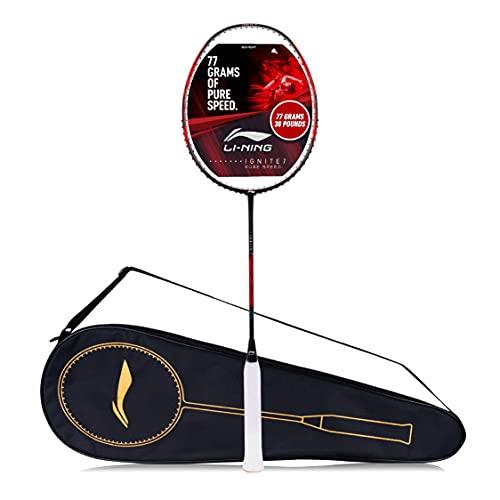 Li-Ning Ignite 7 Speed Carbon Fibre Unstrung Badminton Racket with Full Racket Cover (Black/Red)| for Intermediate Players | 77 Grams |Maximum String Tension - 30lbs