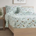 Comfort Spaces Cotton Flannel Breathable Warm, Deep Pocket Sheets with Pillow Case Bedding, Queen, Seafoam Foxes 4 Piece