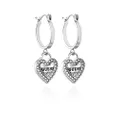 GUESS Silvertone Logo Heart Dangle Charm Hoop Earrings, ONE SIZE, Non-Precious Metal, No Gemstone