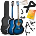 3rd Avenue Full Size 4/4 Acoustic Guitar Pack for Beginners - 6 Months FREE Lessons, Gig Bag, Picks, Spare Strings, Stand, Strap, Capo - Blue