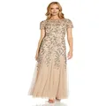 Adrianna Papell Women's Floral Beaded Godet Gown, Taupe/Pink, 30