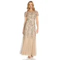 Adrianna Papell Women's Floral Beaded Godet Gown, Taupe/Pink, 12