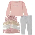 Calvin Klein Baby Girls 3 Pieces Vest Set, Pink/Iridecent, 12 Months