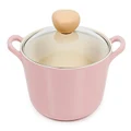 Neoflam Retro 3qt Non-Stick Ceramic Coated Stockpot with Integrated Steam Vent, Silicone Hot Handle Holder Included, Saute Pot, Casserole, Dutch Oven, 3-QT w/Glass Lid, Pink