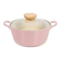 Neoflam Retro 3qt Non-Stick Ceramic Coated Stockpot with Integrated Steam Vent, Silicone Hot Handle Holder Included, Saute Pot, Casserole, Dutch Oven, 3-QT w/Glass Lid, Pink