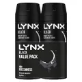 LYNX Black Aerosol Deodorant Aerosol Body Spray for Men 165 ML x 2 Pack, 48 hour Fressness
