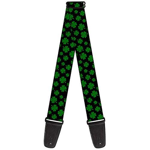 Buckle-Down Premium Guitar Strap, St. Pats Clovers Scattered Black/Green, 29 to 54 Inch Length, 2 Inch Wide