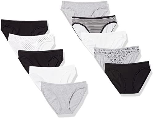 Amazon Essentials Women's Cotton Bikini Brief Underwear (Available in Plus Size), Pack of 10, Neutral Colors, Large