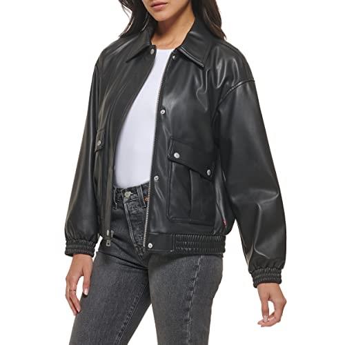 Levi's Women's Faux Leather Lightweight Dad Bomber Jacket, Black, X-Small