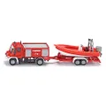 siku 1636, Unimog Fire Engine with Boat, Metal/Plastic, Red, Floatable Boat