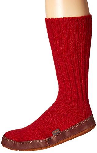Acorn Mens and Womens Original Slipper Socks - Cloud Cushion, Ragg Wool, Moisture-Wicking, Suede Sole, Crimson Ragg Wool, 5-6
