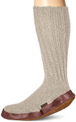 Acorn Women’s & Men’s Original Slipper Socks, Flexible Cloud Cushion Footbed with a Suede Sole, Mid-Calf Length, Light Grey Ragg Wool, Medium