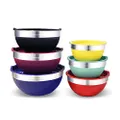 Elite Gourmet EBS-0012 12-Piece Stainless Steel Interior Colored Stackable Nesting Mixing Bowls with Airtight Lids (Set of 6) Space Saving Food Storage, Baking, Melting Chocolate, Multi-Colors