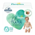 Pampers Diapers Size 6, 108Count - Pure Disposable Baby Diapers, Hypoallergenic & Unscented Protection, One Month Supply
