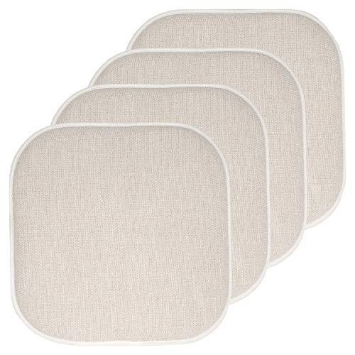Sweet Home Collection Chair Cushion Memory Foam Pads Honeycomb Pattern Slip Non Skid Rubber Back Rounded Square 16" x 16" Seat Cover, 4 Pack, Alexis Linen/Beige