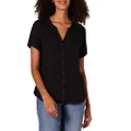Amazon Essentials Women's Short-Sleeve Woven Blouse, Black, Medium