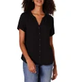 Amazon Essentials Women's Short-Sleeve Woven Blouse, Black, X-Large