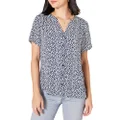 Amazon Essentials Women's Short-Sleeve Woven Blouse, Navy/White, Petal, X-Large