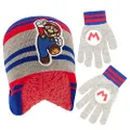 Nintendo boys Winter Hat, Kids Gloves Set, Super Mario Beanie for Ages 4-7, Gray/Blue With Fleece, Age 4-7