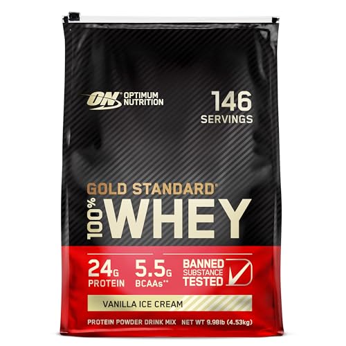 Optimum Nutrition Gold Standard 100% Whey Protein Powder, Vanilla Ice Cream, 10 Pound
