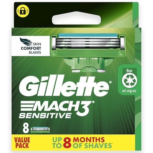 Gillette Mach3 Turbo Sensitive Men's Razor Blade Refill Cartridges, Pack of 8