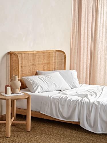 Linen House Nara 400TC Bamboo/Cotton White Queen Sheet Set