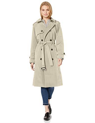 LONDON FOG Women's 3/4 Length Double-Breasted Trench Coat with Belt, Stone, XS Extra Small
