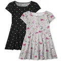 The Children's Place Girls' Short Sleeve Fashion Skater Dress, Black Dot/Unicorn 2 Pack, XX-Large