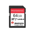 Manfrotto 64GB SD Professional Memory Card, UHS-II, V90, U3 280 MB/s Read, 250MB/s Write, Memory Card for Digital Reflex Cameras and Video Cameras, for Images
