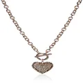 GUESS Rose Gold-Tone Pave Crystal Glass Stone Heart Pendant Toggle Necklace, One Size, Crystal