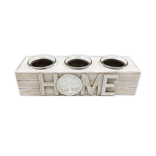 Holder Home Wooden 3 Candles, 26 x 8 x 6 cm