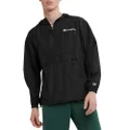 Champion Mens Packable Recycled Windbreaker Jacket, Wind- and Water-Resistant Hooded Jacket, Black Small Script, X-Large