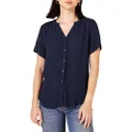 Amazon Essentials Women's Short-Sleeve Woven Blouse, Navy, Large