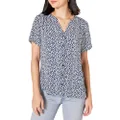 Amazon Essentials Women's Short-Sleeve Woven Blouse, Navy/White, Petal, Medium