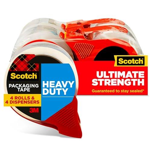 Scotch Heavy Duty Shipping Packaging Tape with Refillable Dispensers, 1.88 in x 54.6 yd, 4 Pack (3850-4RD)