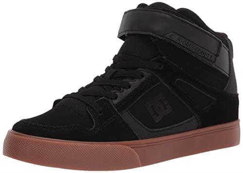 DC Boy's Pure High Top EV Skate Shoes With Ankle Strap and Elastic Laces, Black/Gum, 13 Little Kid