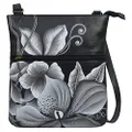Anna by Anuschka Women's Hand-Painted Genuine Leather Slim Cross Shoulder Bag, Midnight Floral Black