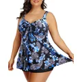 Holipick Two Piece Plus Size Tankini Swimsuits for Women Tummy Control Swim Top with Shorts Long Flowy Bathing Suits, Blue Flowers, 18 Plus