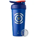 BlenderBottle Marvel Strada Cup Insulated Stainless Steel Shaker Bottle with Wire Whisk, 24-Ounce, Captain America Shield