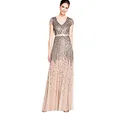 Adrianna Papell Women's Beaded V-Neck Gown, Nude, 0