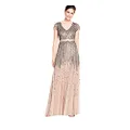Adrianna Papell Women's Beaded V-Neck Gown, Nude, 0