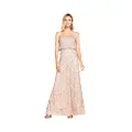 Adrianna Papell Women's Long Beaded Blouson Gown, Taupe/Pink, 4