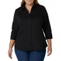 Riders by Lee Indigo Women's Plus-Size Bella Easy Care 3/4 Sleeve Woven Shirt, Black Soot, 2X
